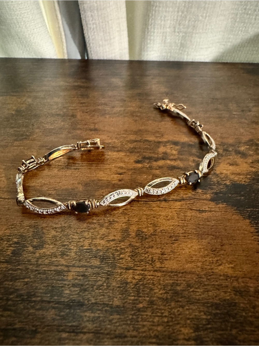 Vintage 925 Sterling Silver with Gold Over Vermeil Tennis Bracelet Sapphires CZ